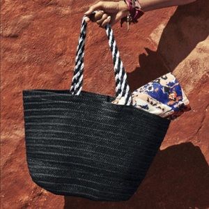Rachel Zoe Black Beach Palm Straw Tote Bag